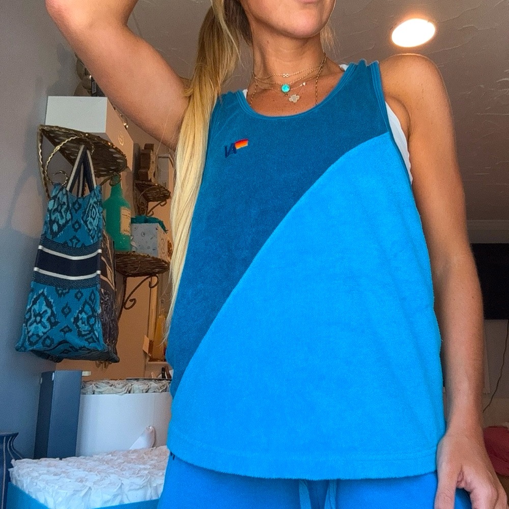 Aviator Nation Glider Terry Cloth Tank Blue Top size Small